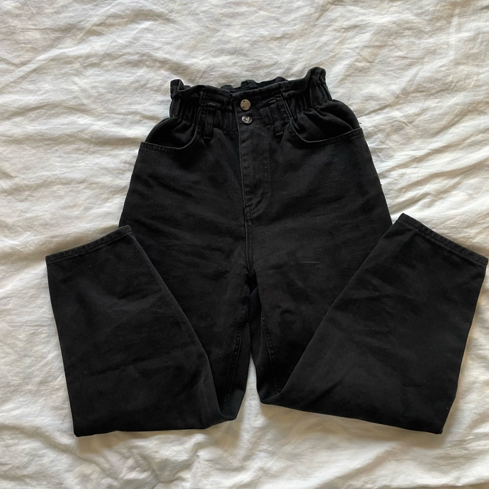 Black high waisted paper bag jeans | 4